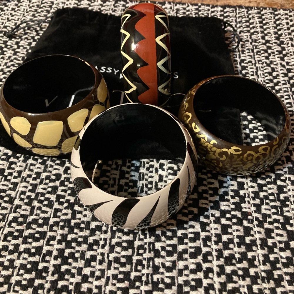 Sassy Jones wooden bracelet. Four in the set. Perfect for large hands and wrist.